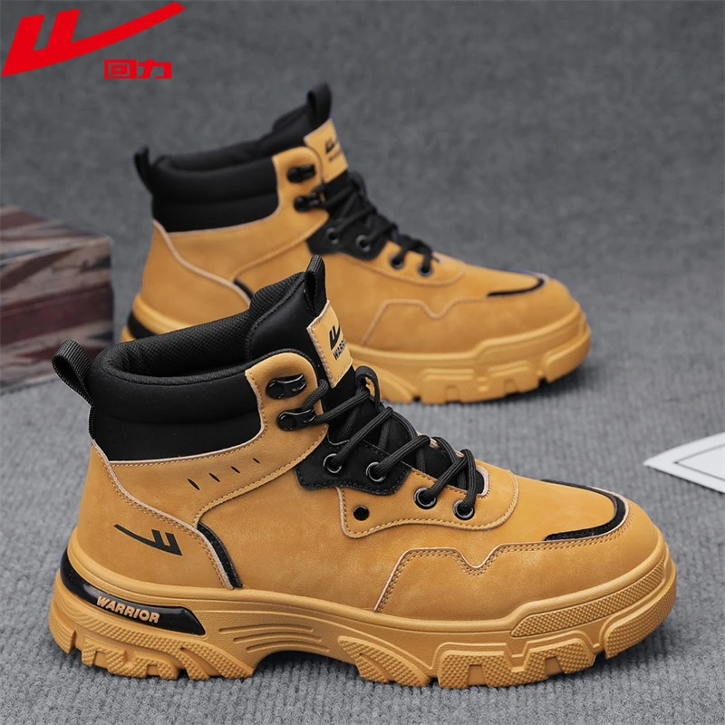 Warrior/回力复古潮流高帮工装靴男士厚底耐磨户外休闲登山马丁靴