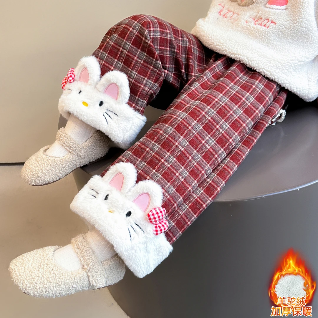 女童裤子秋冬2025新款儿童洋气宝宝一体绒加绒保暖冬装休闲阔腿裤