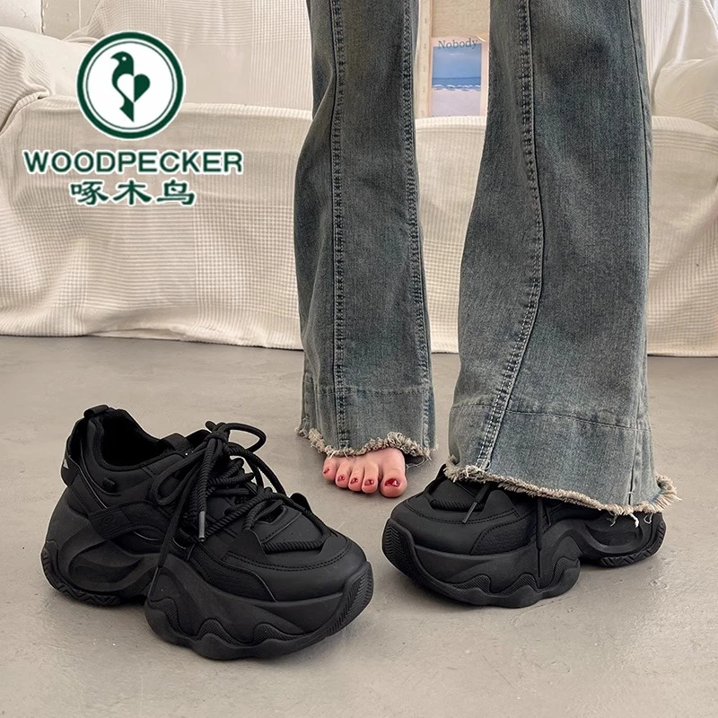 啄木鸟厚底老爹鞋女款春季炸街显脚小2025新款爆款增高休闲运动鞋
