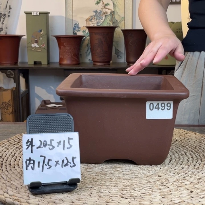 紫砂花盆 放漏紫泥仿古四方0499