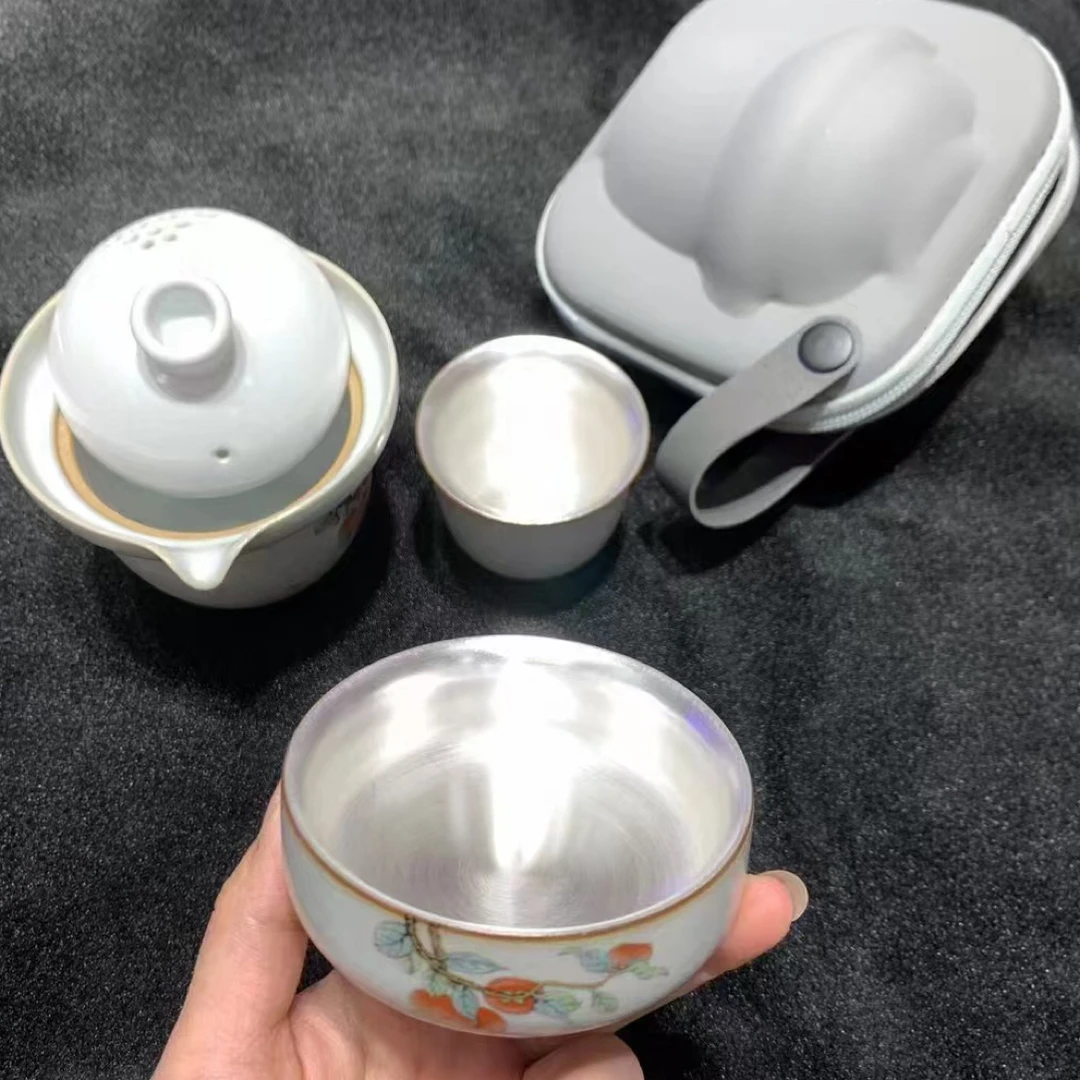 黄飞达鎏银茶具旅行套装工艺品泡茶传承福利品