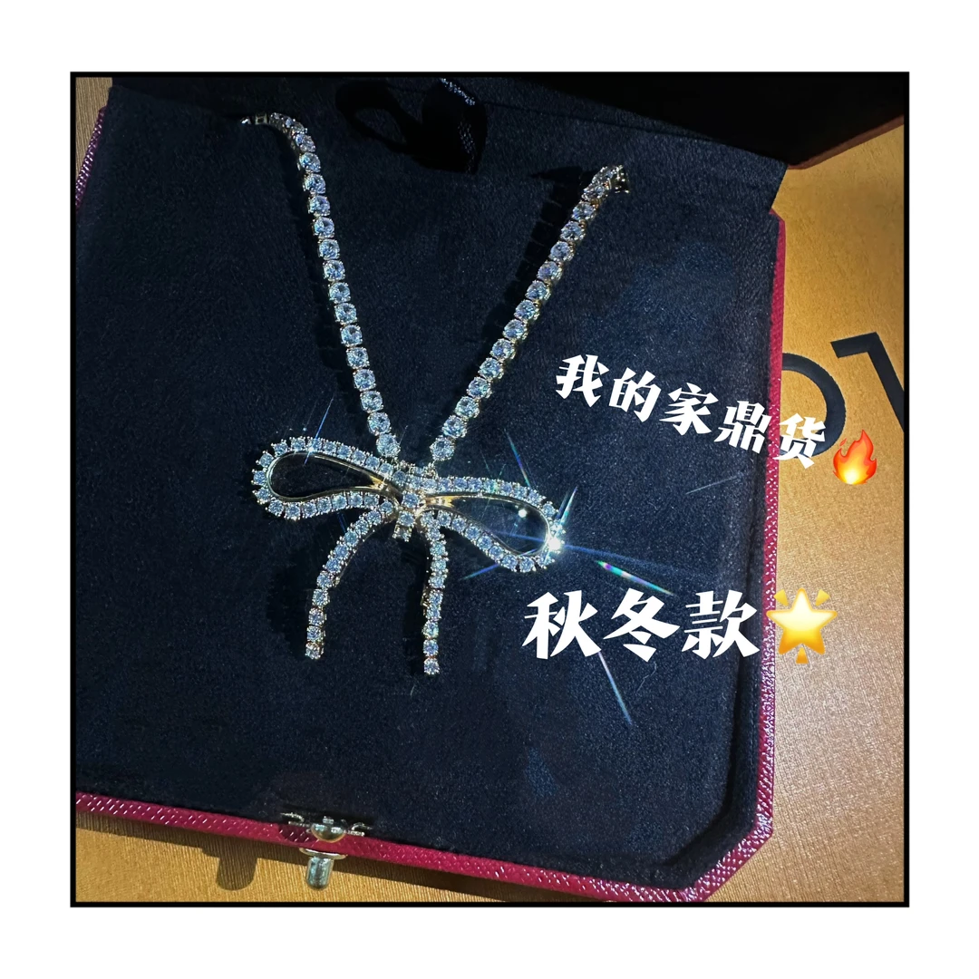 合金锆石项链 蝴蝶结项链时尚欧美轻奢吊坠项链