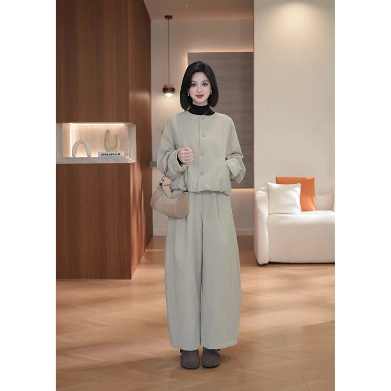 韩系简约百搭休闲设计感气质慵懒宽松显瘦温柔套装两件套女