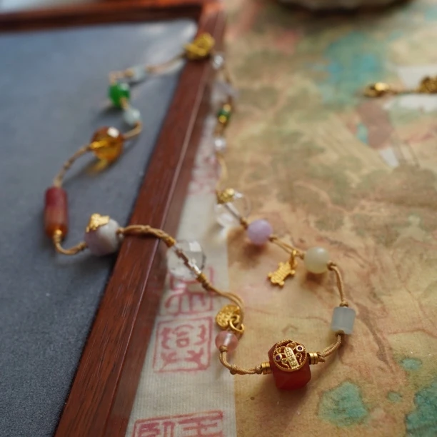 拉萨文创设计手作天然水晶编绳极简彩宝项链女