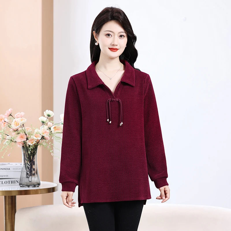 【丽姐家】春秋新款妈妈装打底长袖中老年时尚洋气加肥加大宽松上衣