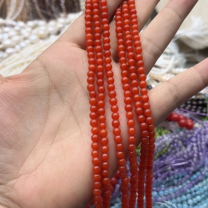 玛瑙/玉髓未镶嵌珠宝半成品一条4mm左右南红