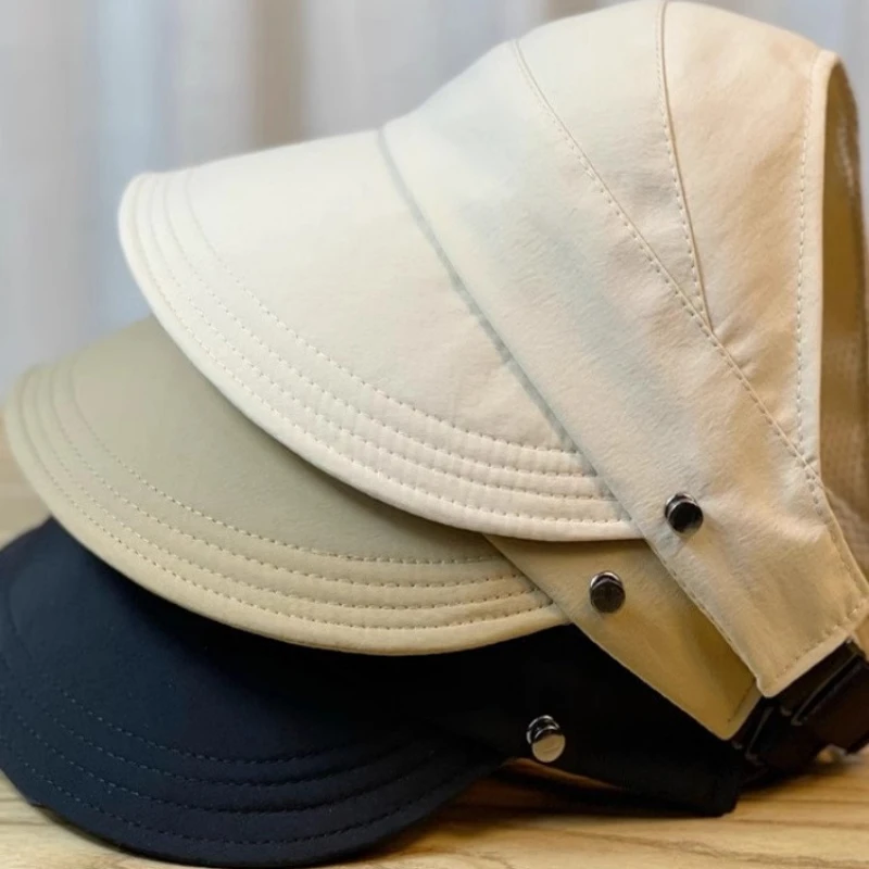 夏季户外防晒帽新款速干可扎马尾透气空顶大檐帽渔夫帽鸭舌帽防晒