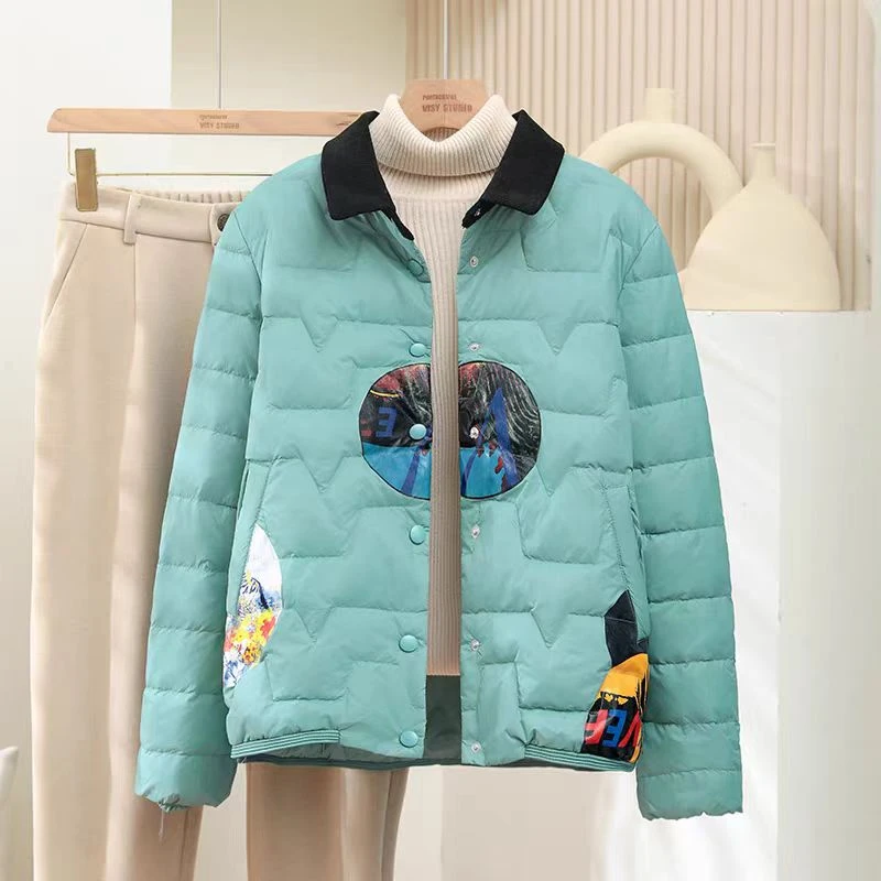 【惊喜购】19016.小黑领国风新中式国标白鸭绒羽绒服短款宽松百搭