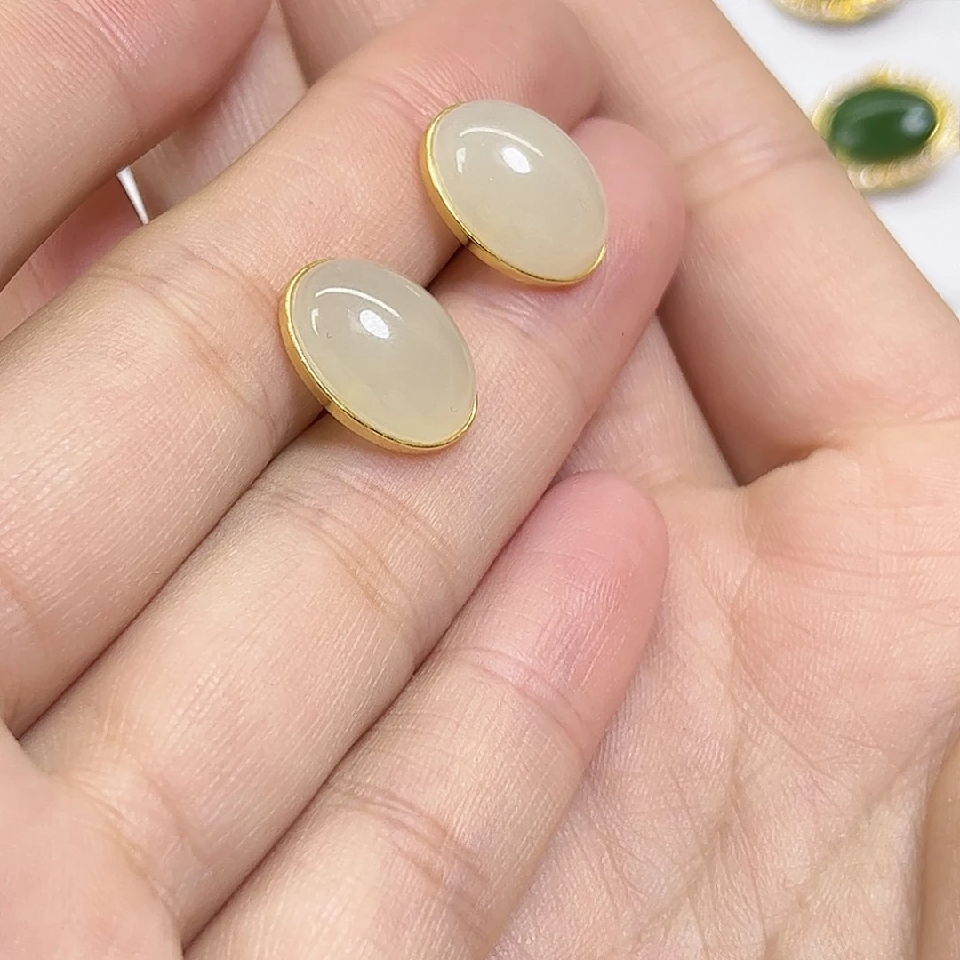 和田玉银S925镶嵌耳饰