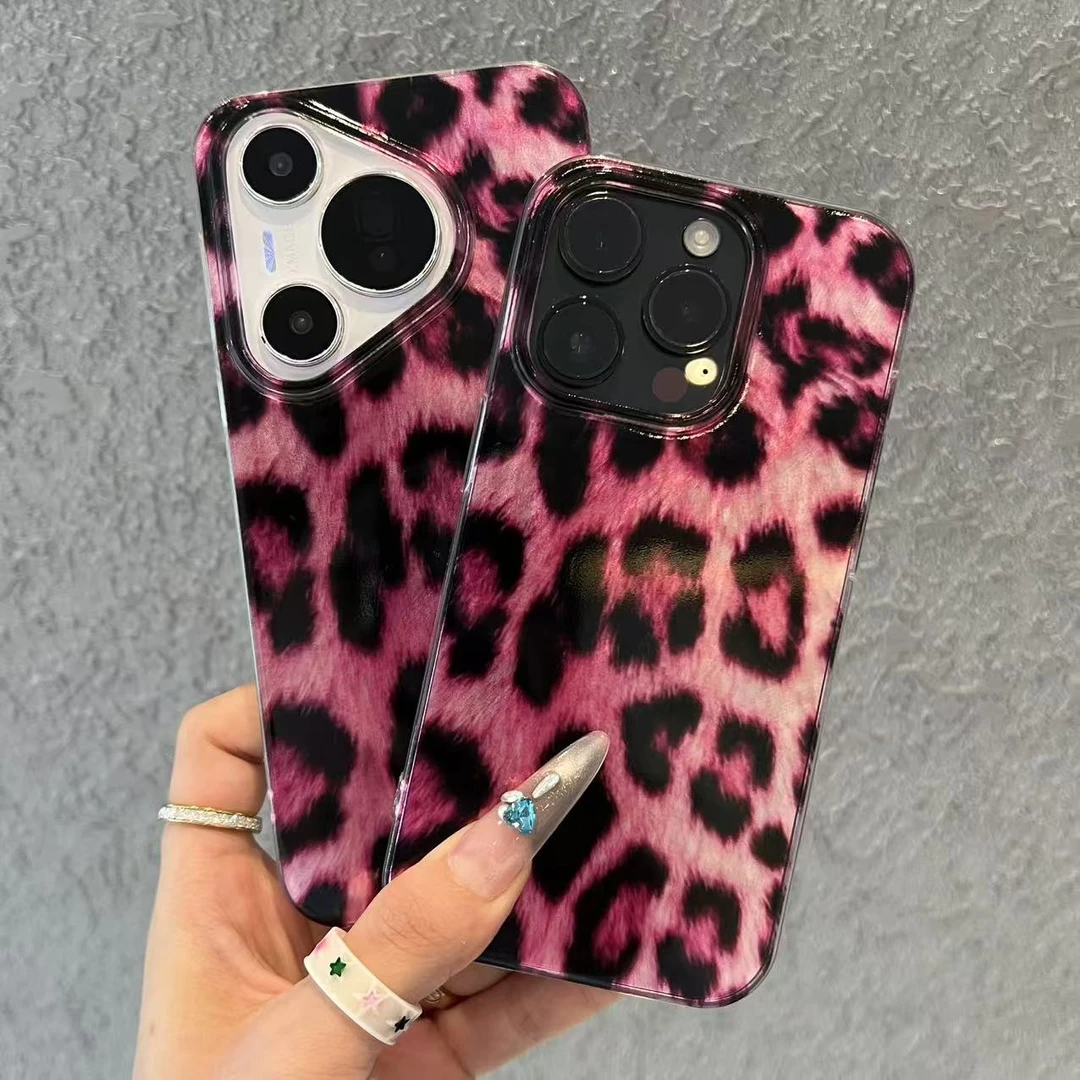 奥菲顿玫粉豹纹适用iPhone16羽纱手机壳苹果15小米vivoppo华为P70