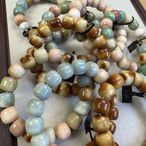 [琼玖木作]菩提根春桃醉卡14汉堡珠手串