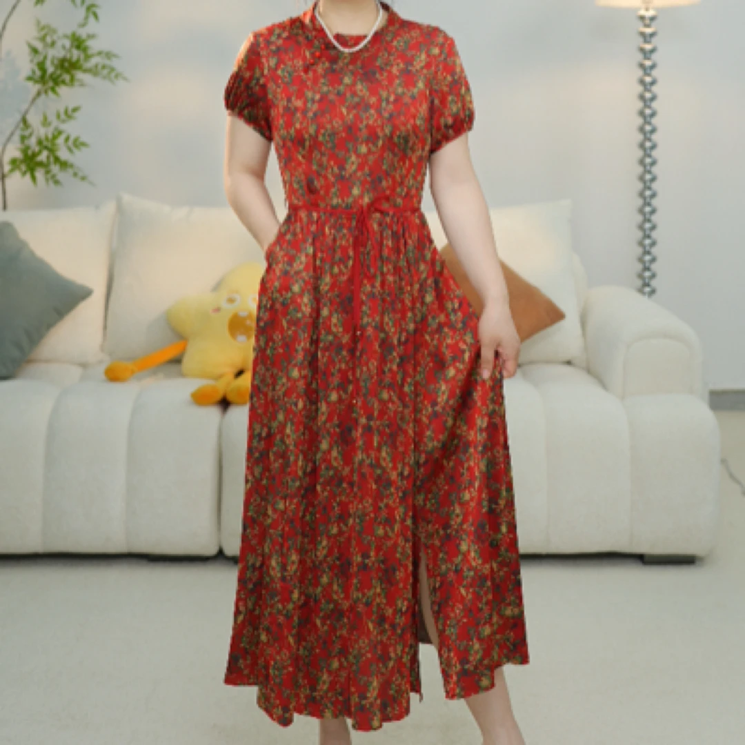 2076（无腰带介意勿拍）连衣裙碎花女士百搭显瘦休闲夏季气质