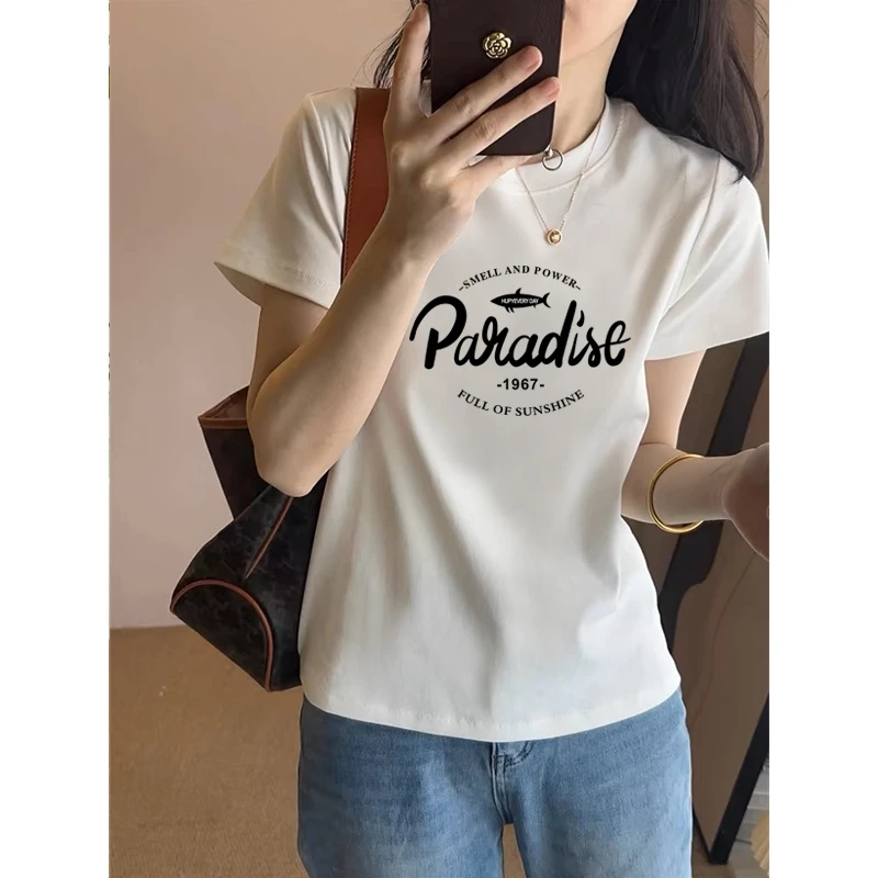 2025新款女装正肩短袖t恤韩版时尚百搭减龄洋气白色圆领上衣夏季