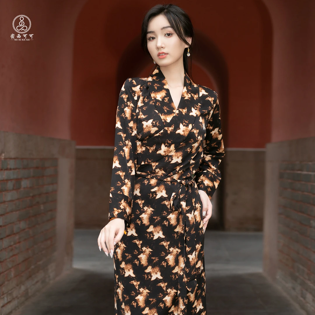 密西可可 藏族服装翻领短袖薄款印花西藏服博拉藏式夏季藏装藏裙