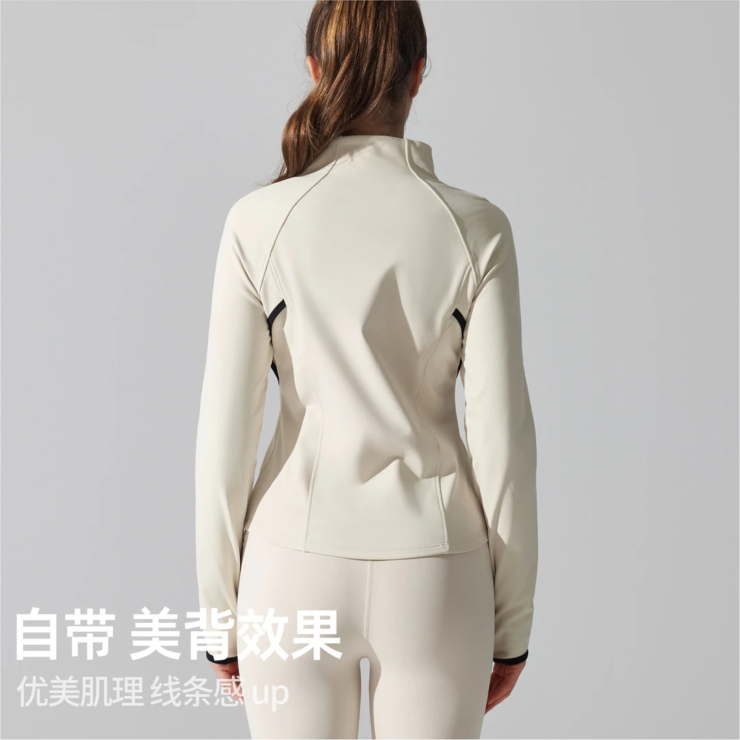 秋冬瑜伽服长袖保暖加绒外健身立领指拉链衫紧身跑步上衣