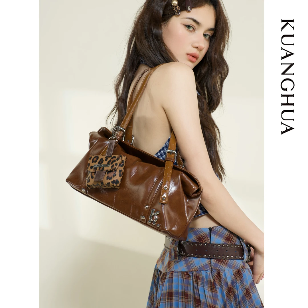 哐花2025秋季棕色腋下包美拉德手提单肩斜挎包女高级感托特包通勤