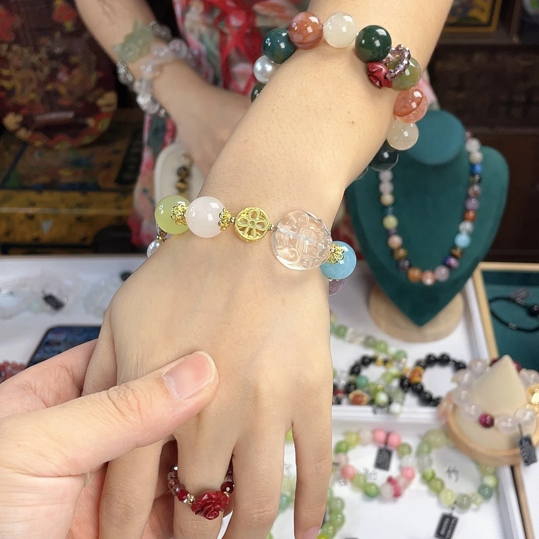 水晶手链银S925镀金镶嵌