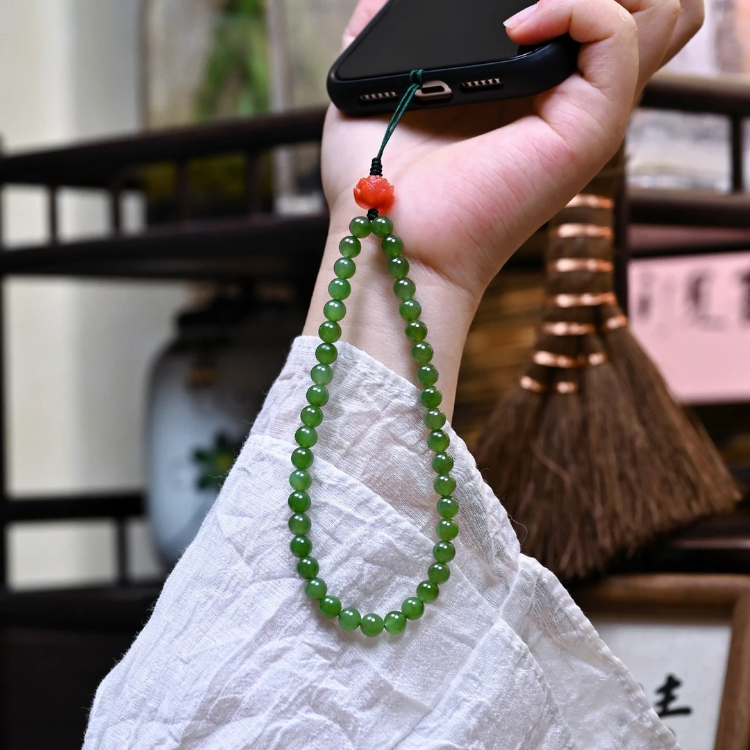 正品和田玉碧玉手机链古风新中式简约高档手机挂绳挂精致小巧送礼