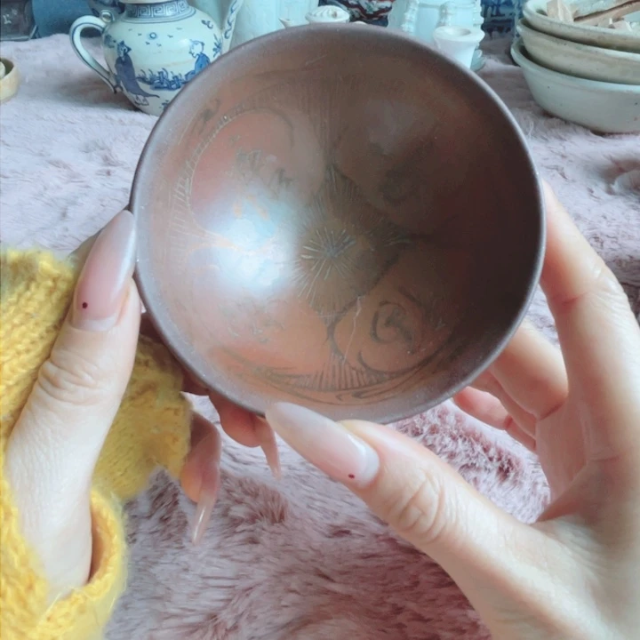 瓷片用****2青花花卉纹饰主人杯子