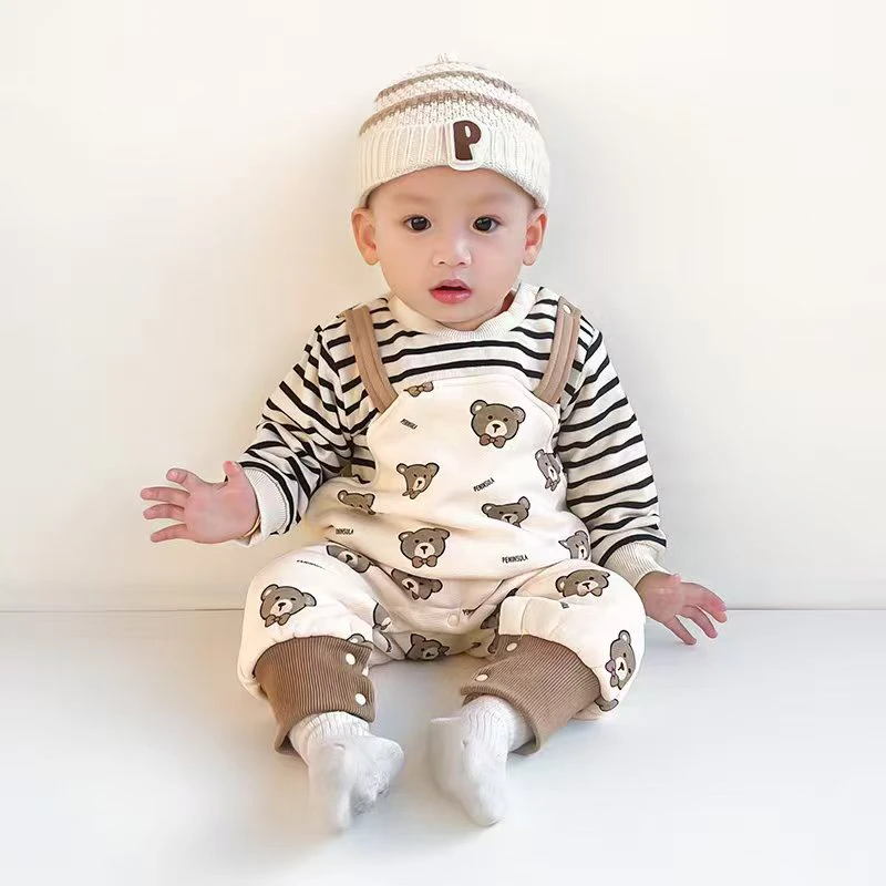 半岛baby（背带条纹小熊）加绒外出连体