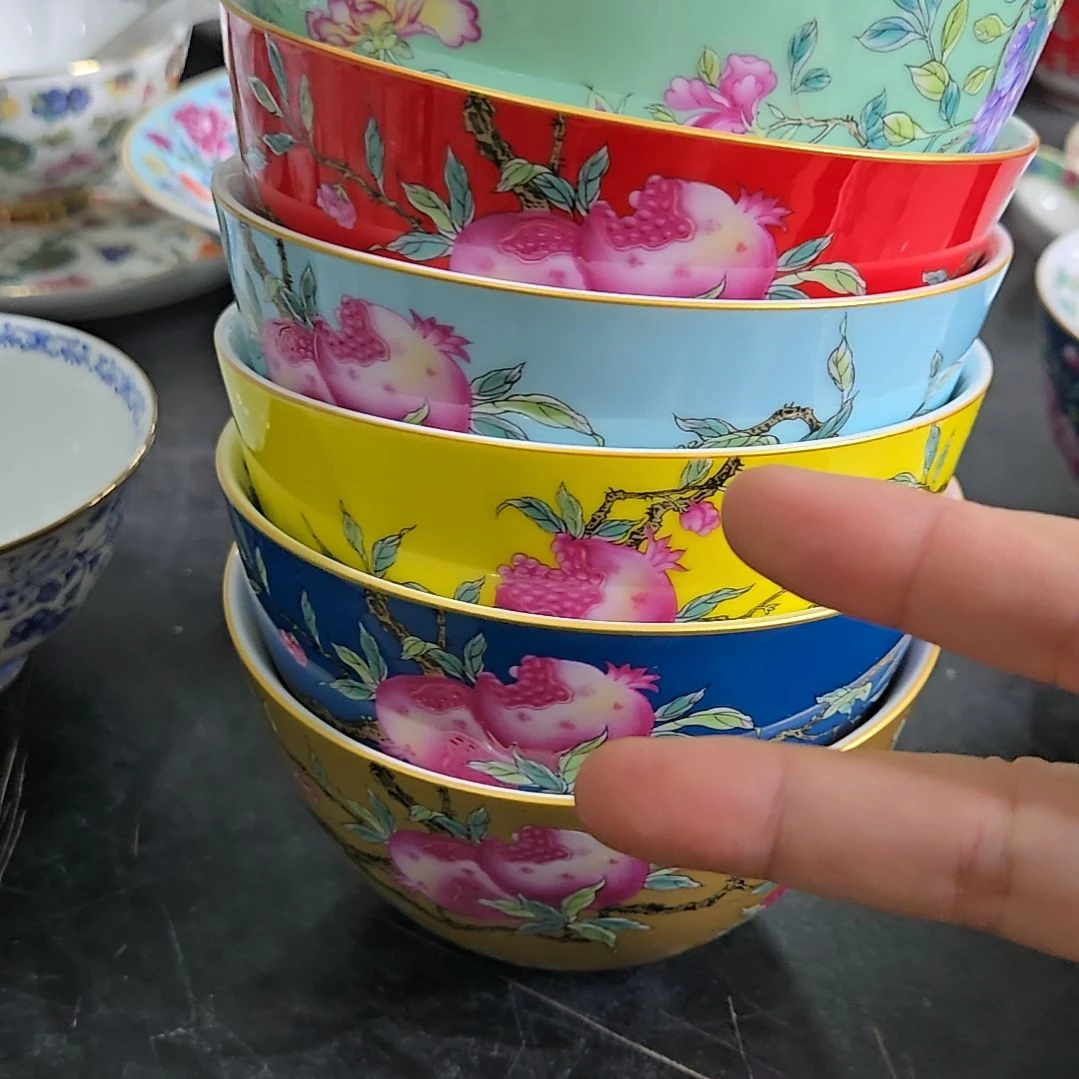 瓷片珐琅彩石榴4.8寸2个米饭碗6666666