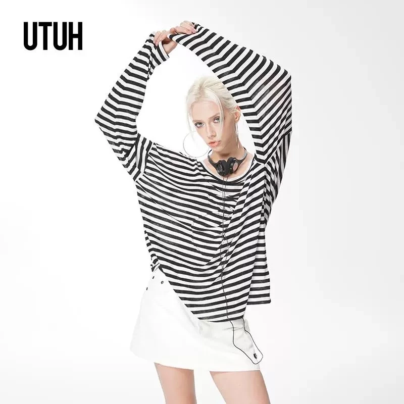 UTUH黑白条纹气质百搭设计感松弛家居上衣