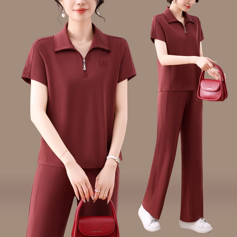 恩狐时尚休闲运动服套装夏季新款百搭减龄立领半拉链两件套