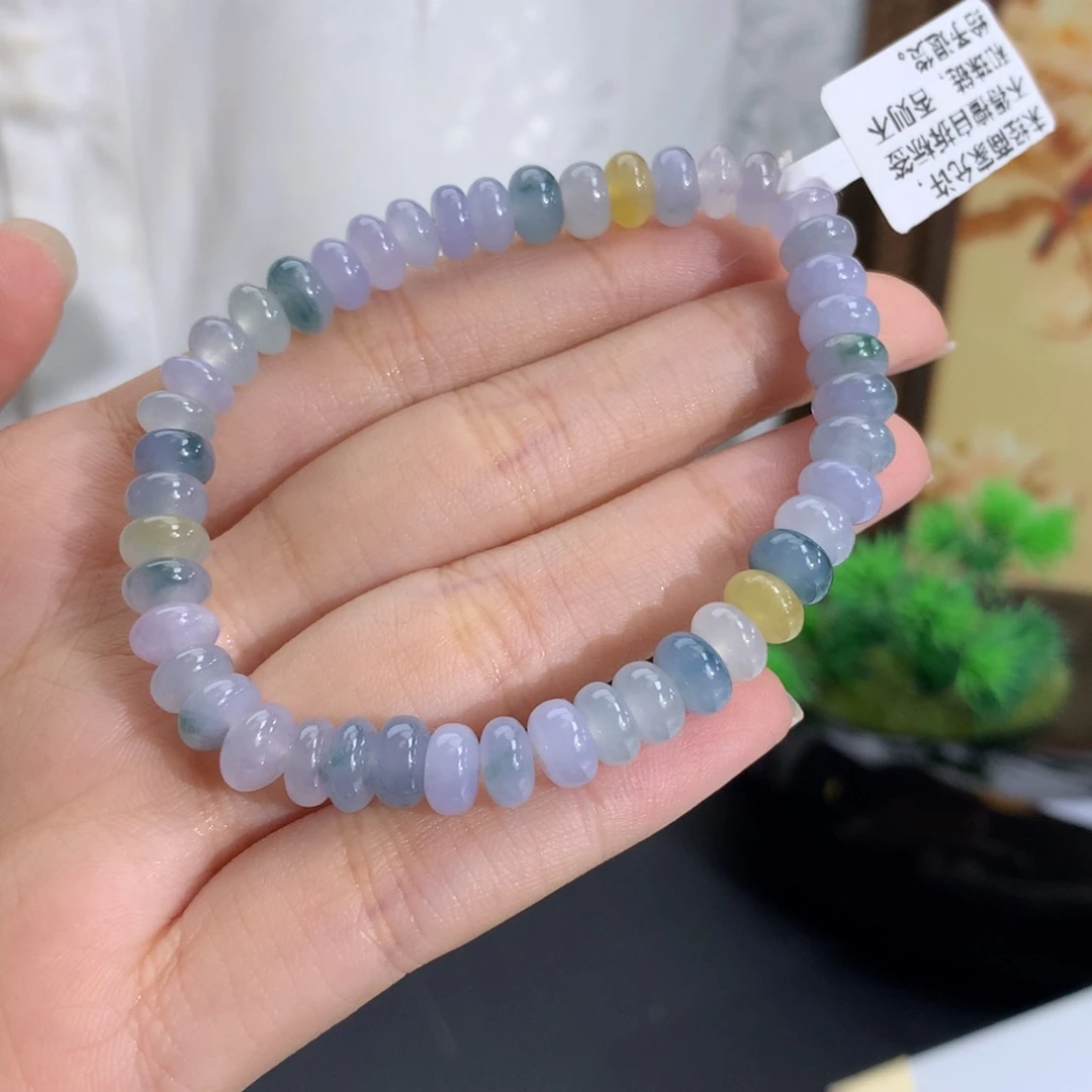 翡翠未镶嵌手串卡6.4-6.9冰胶莫奈花园鼓珠