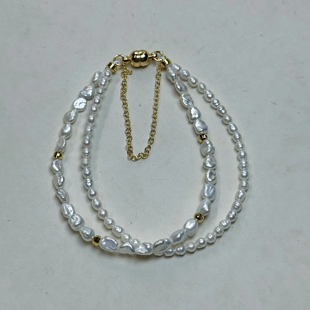 【绎世】天然野生客旭keshi不规则珍珠原创设计双层手链（多样性发一