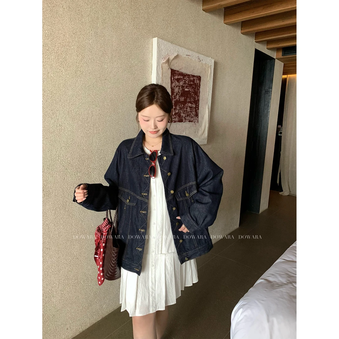 现货6491D大婉酱微胖定制韩系复古百搭休闲牛仔外套女设计感上衣