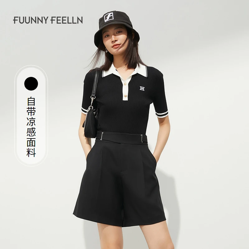 【九月专属】FF仿佛显瘦针织短袖T恤polo领百搭小衫女上衣FZ00812