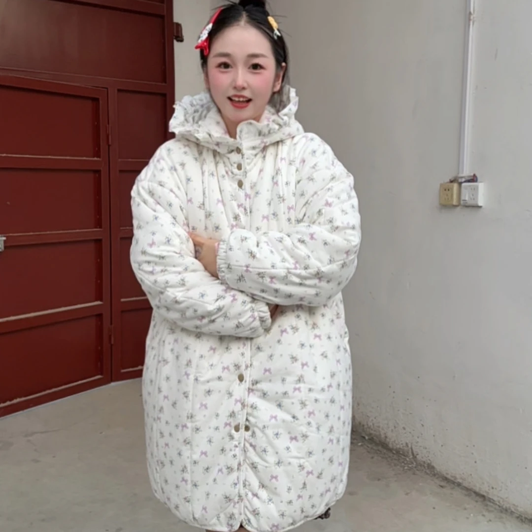 主播自留款白色碎花棉花衣家居服