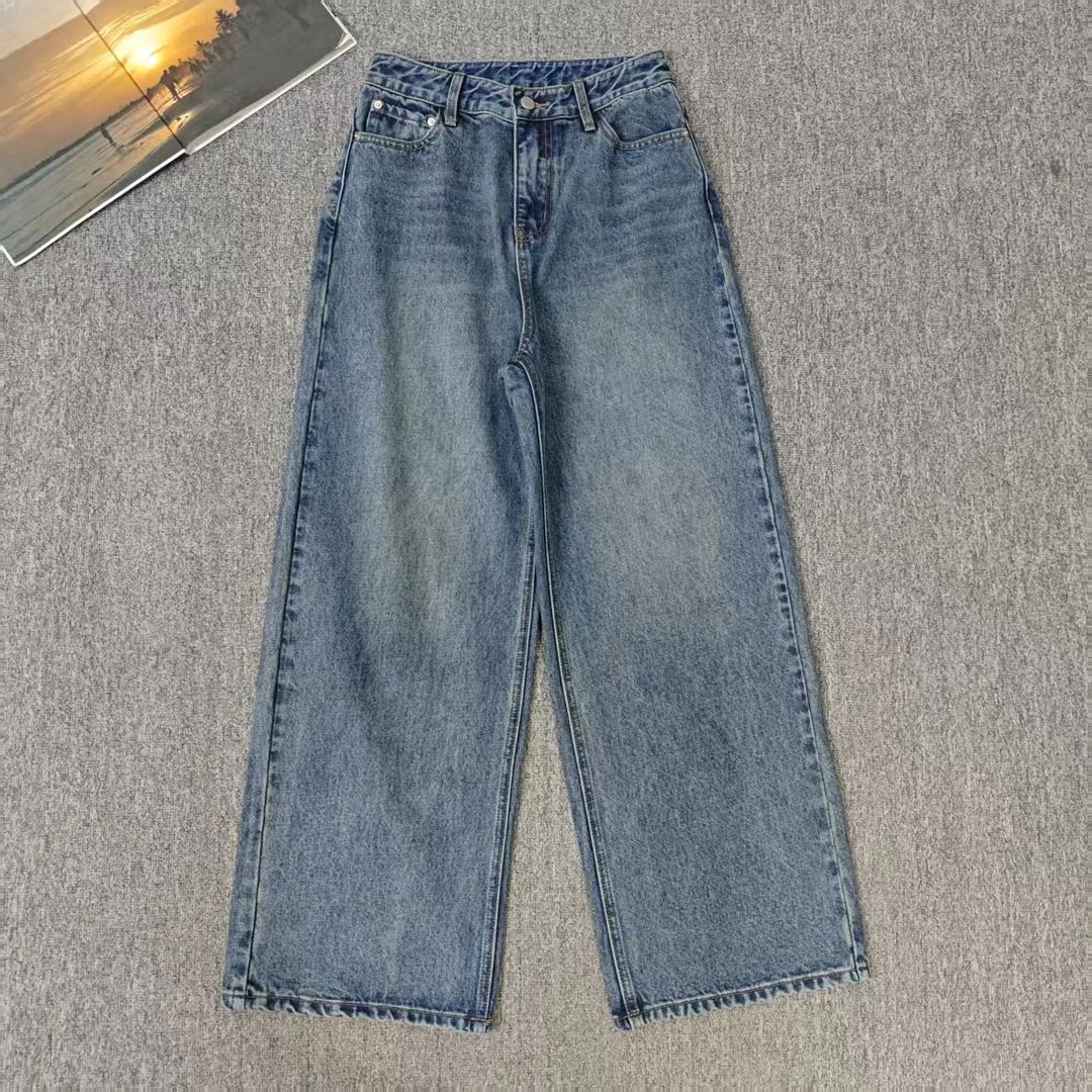 13417余小鱼 【松弛牛仔】复古蓝休闲百搭高腰直筒水洗牛仔裤女装