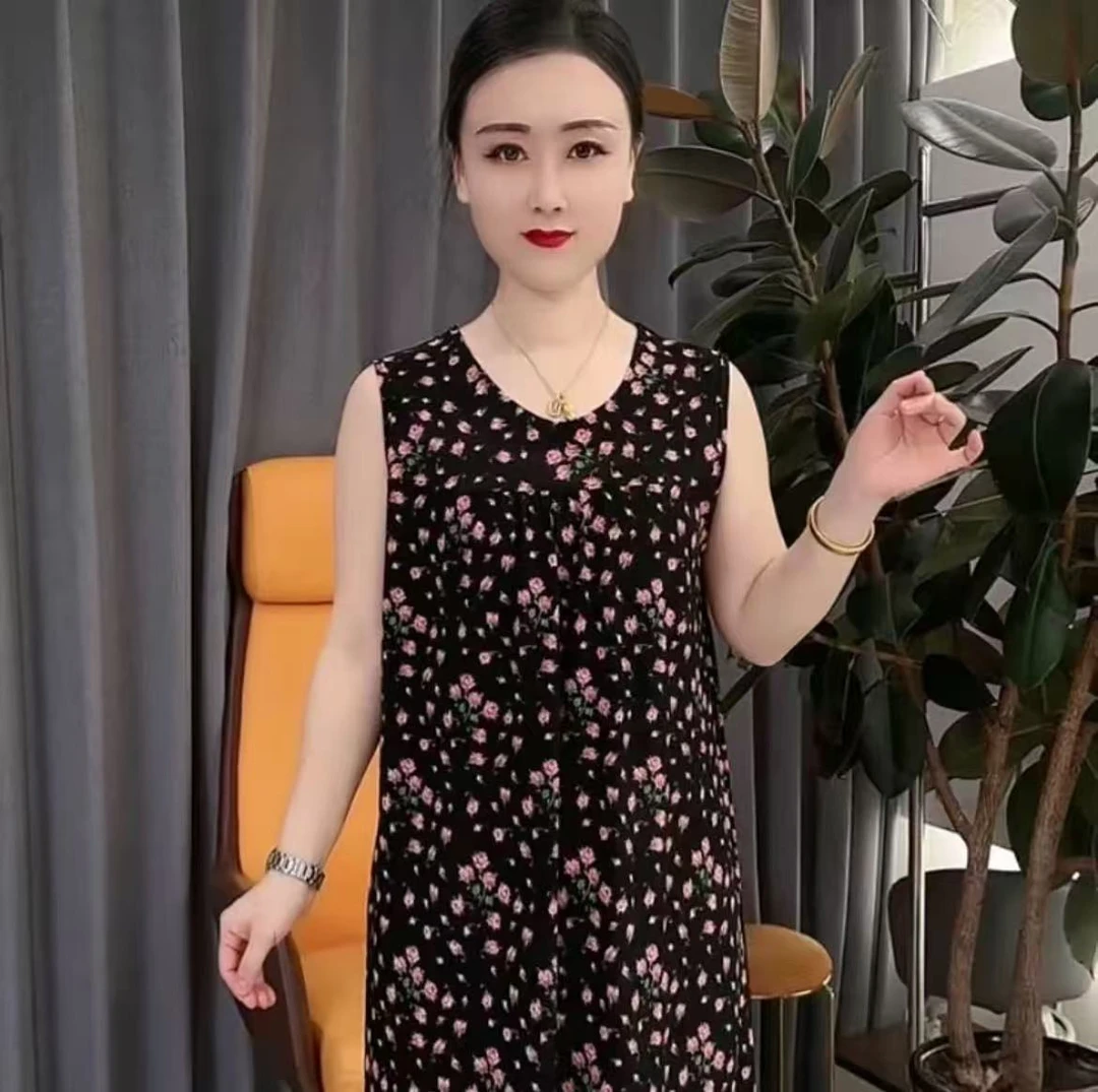 女士无袖防凸点大版型棉绸睡裙夏季薄款大码可外穿家居服空调裙