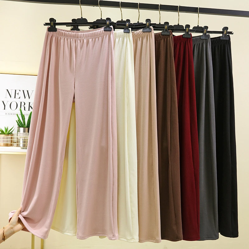 德绒睡裤女秋冬季加厚保暖双面磨毛宽松大码阔腿休闲家居裤可外穿