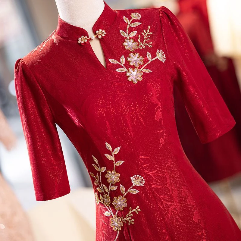 新中式旗袍连衣裙结婚敬酒服新娘婚礼服气质显瘦春夏宴会A摆裙