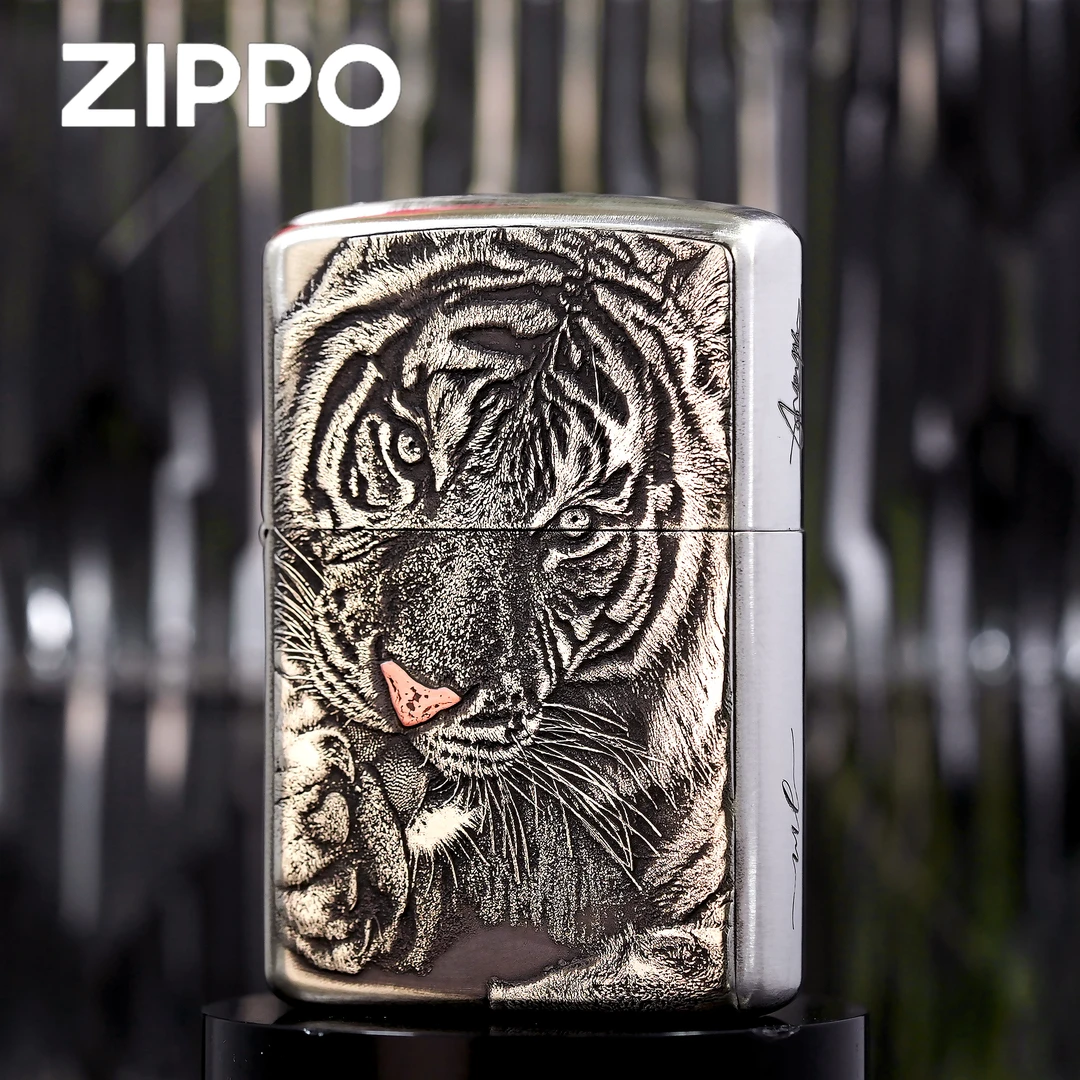 zippo打火机正品/白铜套壳睡猫卧虎- 【拍,专属】DYJ1