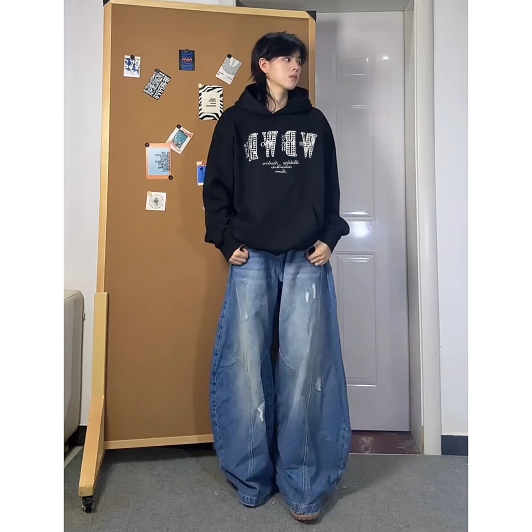 美式潮牌设撞色字母印花宽松连帽卫衣男女秋冬季休闲百搭情侣上衣