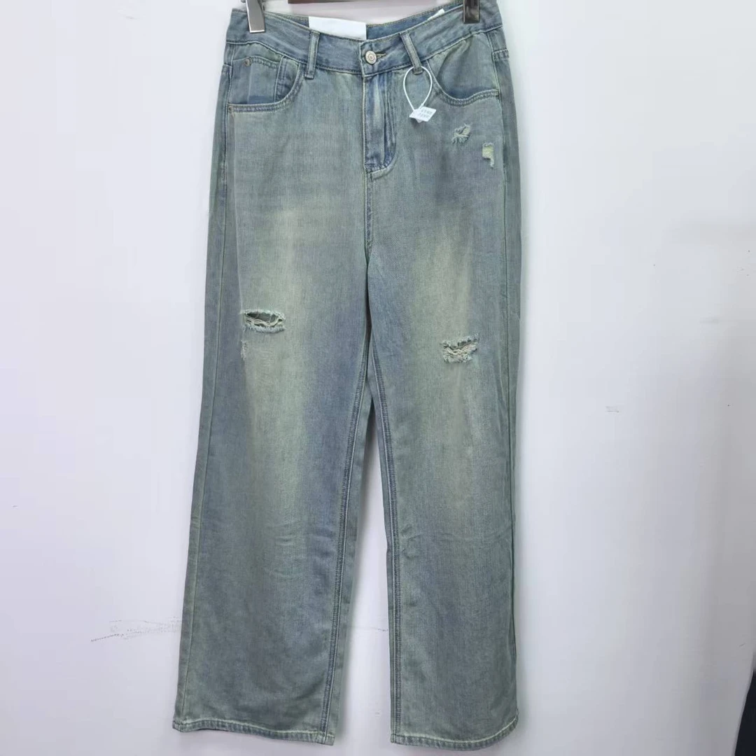 P3 春款破洞牛仔阔腿裤(5625)