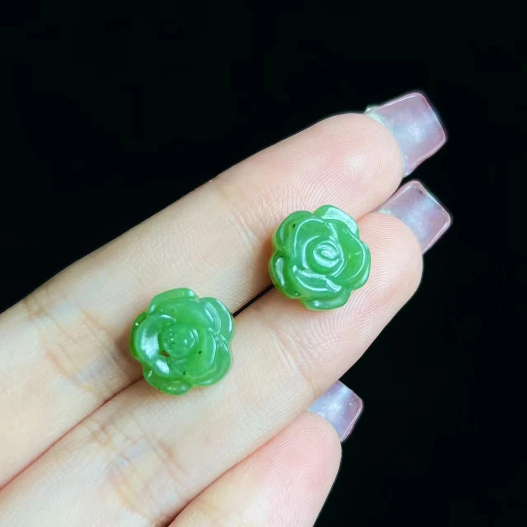 s925银和田玉玫瑰花耳饰-BXY238尺寸:12*5mm