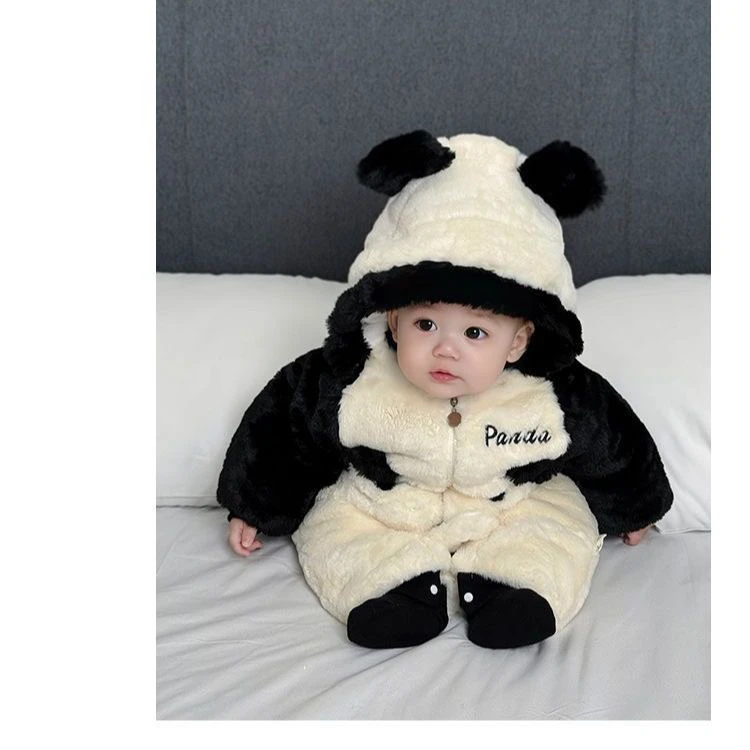 冬装男女哈衣保暖宝宝衣服超萌加厚冬款新生儿满月婴儿连帽爬服