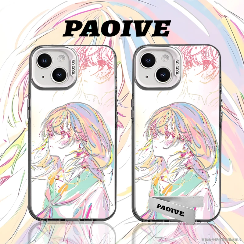 色彩女孩适用于创意小众苹果16华为一加小米手机彩银防摔壳Paoive