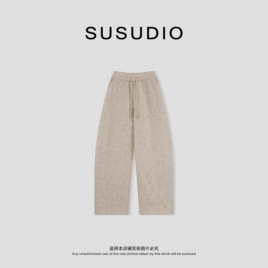 SUSUDIO 冬季休闲慵懒羊毛加绒蓄热纯色松紧腰休闲裤 40719