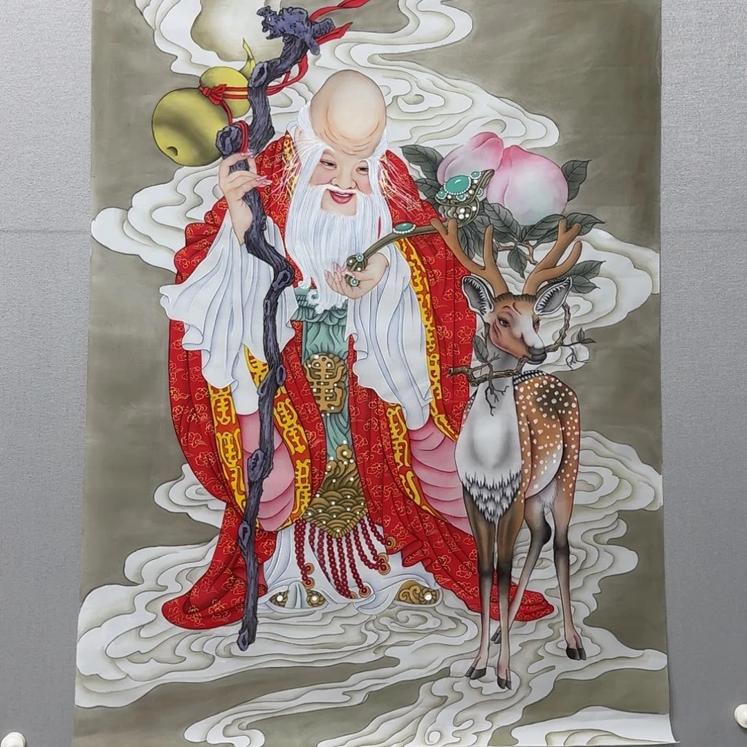 国画绢本工笔福禄寿贾敏