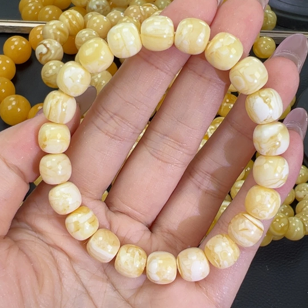琥珀未镶嵌手链瓷白