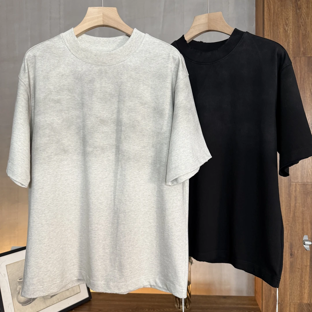 （楠楠）夏新款美式复古重磅水洗全棉T恤废土风手工搓色圆领渐变色