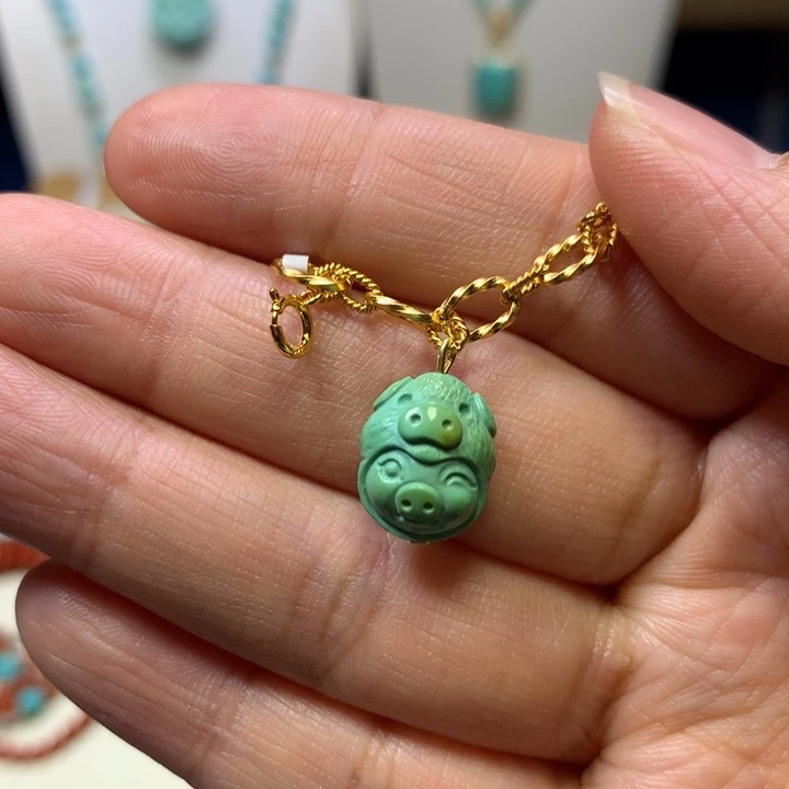 绿松石银S925镀金镶嵌半链