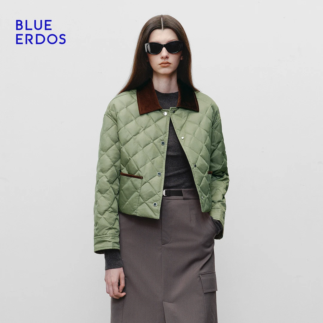 BLUE ERDOS 2025冬季新款轻薄羽绒服女保暖短款军绿外套B2256D702