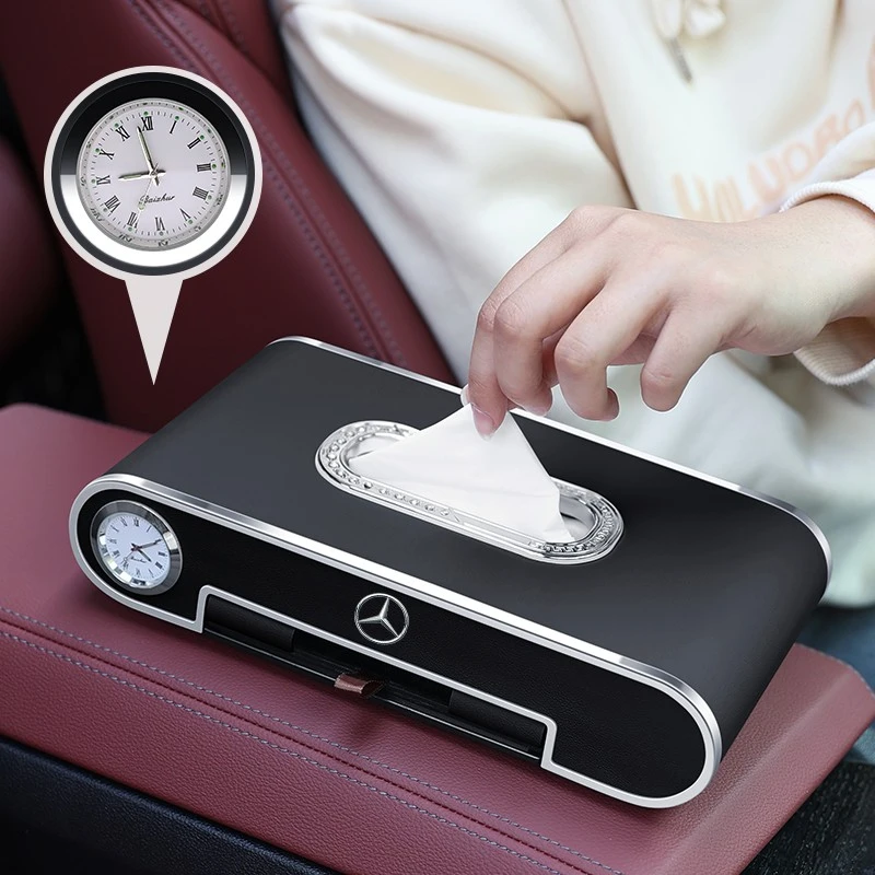 奔驰C级E级A级威霆EQE GLC GLB汽车纸巾盒抽纸汽车多功能装饰用品