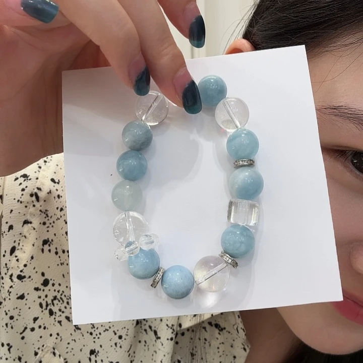 水晶手链合金海蓝宝mq